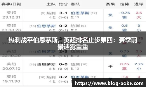 热刺战平伯恩茅斯，英超排名止步第四：赛季前景迷雾重重